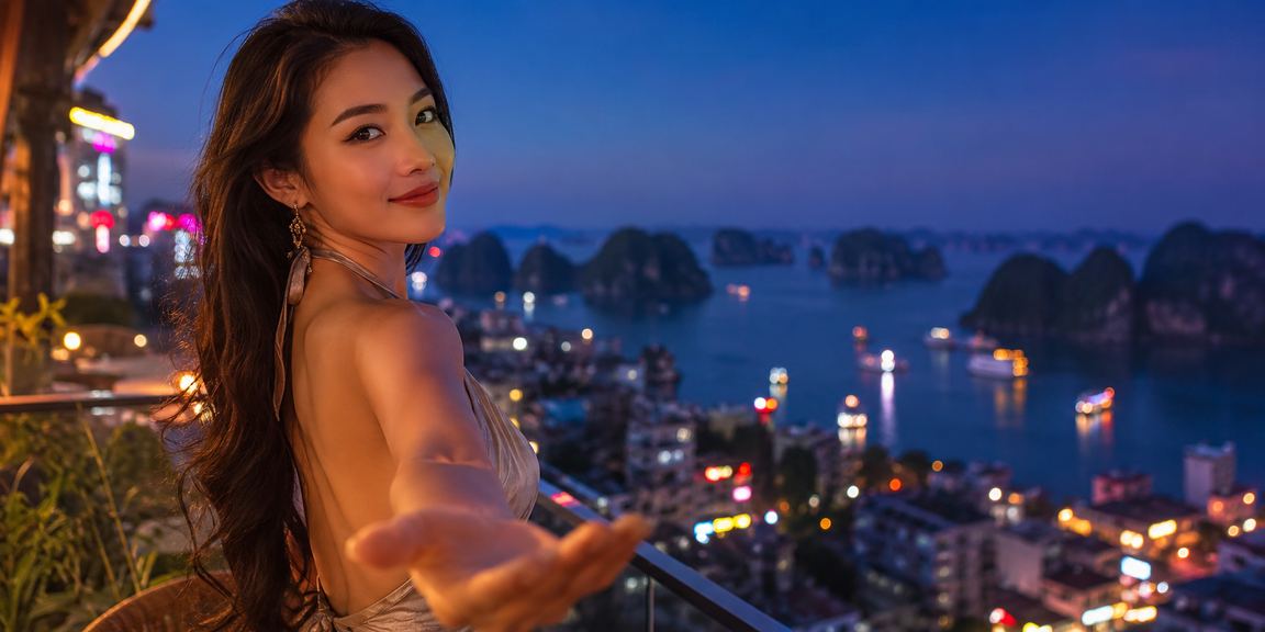 Du khách tại vịnh Hạ Long dùng điện thoại theo dõi tỷ lệ kèo thể thao lúc hoàng hôn